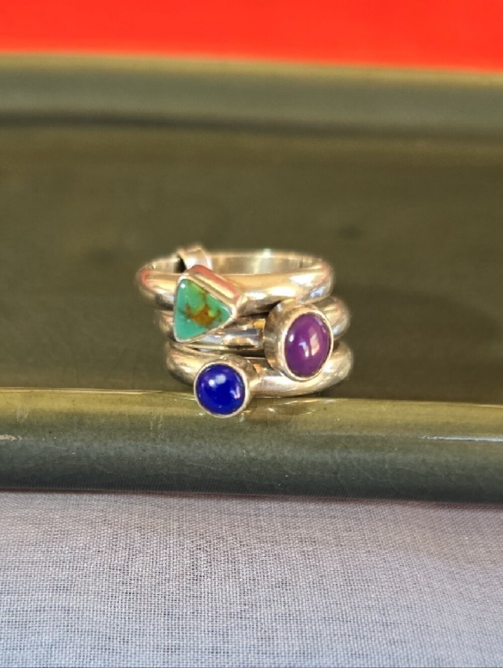 Sterling Silver Turquoise Lapis Sugilite Multi Band Statement Ring Sz 7 - Picture 11 of 11